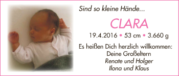 Babyanzeige von Clara  von WESER-KURIER
