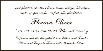 Babyanzeige von Florian Oliver  von WESER-KURIER