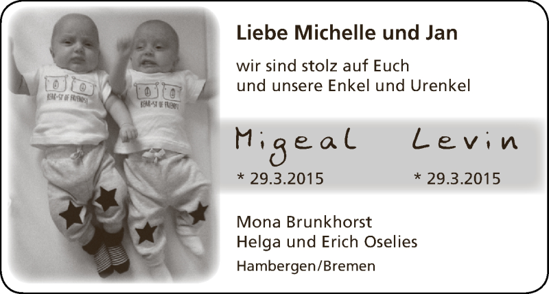 Anzeige für Migeal und Levin  vom 17.06.2015 aus WESER-KURIER