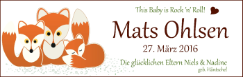 Babyanzeige von Mats Ohlsen von WESER-KURIER