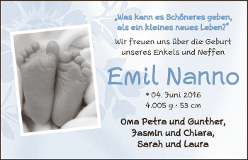 Babyanzeige von Emil Nanno Rösing von Regionale Rundschau/Syker Kurier