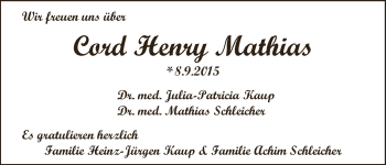 Babyanzeige von Cord Henry Mathias  von WESER-KURIER
