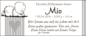 Babyanzeige von Mio Tietjen von WESER-KURIER