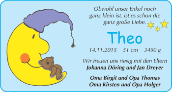 Babyanzeige von Theo  von WESER-KURIER