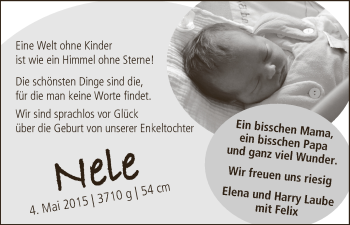 Babyanzeige von Nele Laube von WESER-KURIER