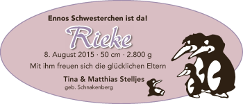 Babyanzeige von Rieke  von Wuemme Zeitung