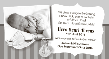 Babyanzeige von Hero Henri Ahrens von Osterholzer Kreisblatt