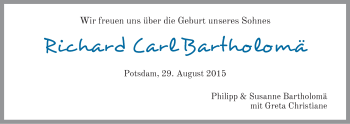 Babyanzeige von Richard Carl Bartholomä von WESER-KURIER