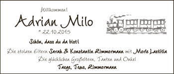 Babyanzeige von Adrian Milo  von WESER-KURIER