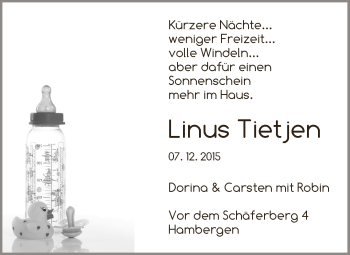 Babyanzeige von Linus  von Osterholzer Kreisblatt