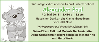 Babyanzeige von Alexander Paul Dechantsreiter von WESER-KURIER