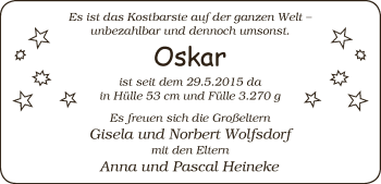 Babyanzeige von Oskar  von WESER-KURIER