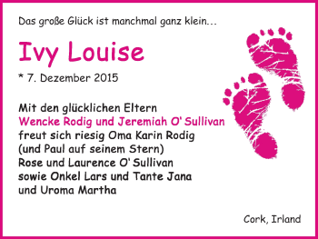 Babyanzeige von Ivy Louise  von Wuemme Zeitung