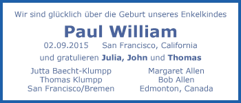 Babyanzeige von Paul William  von WESER-KURIER