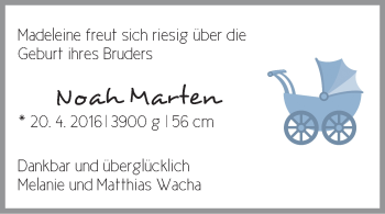 Babyanzeige von Noah Marten Wacha von WESER-KURIER