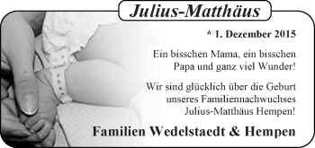 Babyanzeige von Julius-Matthäus Hempen von WESER-KURIER