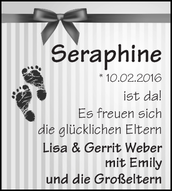 Babyanzeige von Seraphine Weber von WESER-KURIER