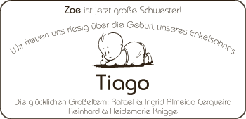 Babyanzeige von Tiago  von WESER-KURIER
