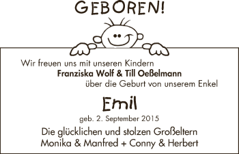 Babyanzeige von Emil  von Wuemme Zeitung