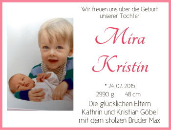 Babyanzeige von Mira Kristin Göbel von WESER-KURIER