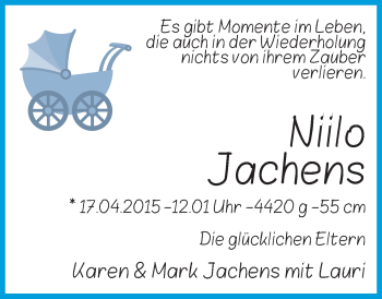 Babyanzeige von Niilo Jachens von WESER-KURIER