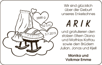 Babyanzeige von Arik Kattau von WESER-KURIER
