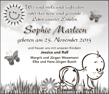 Babyanzeige von Sophie Marleen Busch von Die Norddeutsche