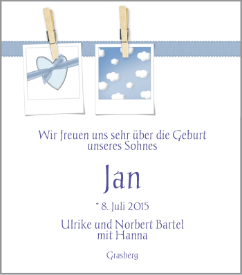 Babyanzeige von Jan Bartel von WESER-KURIER