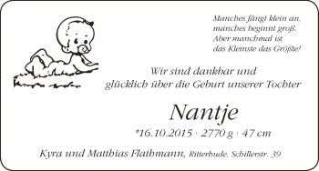 Babyanzeige von Nantje Flathmann von Osterholzer Kreisblatt