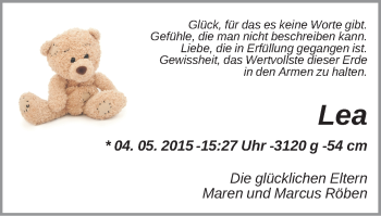 Babyanzeige von Lea  von WESER-KURIER