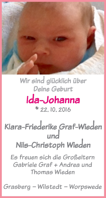 Babyanzeige von Ida-Johanna  von WESER-KURIER