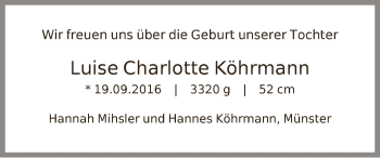 Babyanzeige von Luise Charlotte Köhrmann von WESER-KURIER