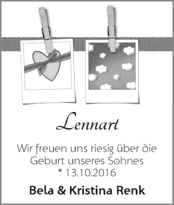 Babyanzeige von Lennart Renk von WESER-KURIER