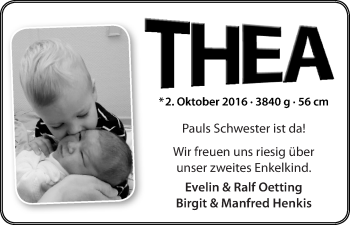 Babyanzeige von Thea Oetting von Osterholzer Kreisblatt