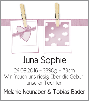 Babyanzeige von Juna Sophie  von WESER-KURIER