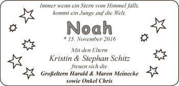 Babyanzeige von Noah  von Osterholzer Kreisblatt