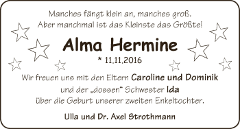Babyanzeige von Alma Hermine Strothmann von Osterholzer Kreisblatt