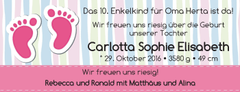 Babyanzeige von Carlotta Sophie Elisabeth  von WESER-KURIER