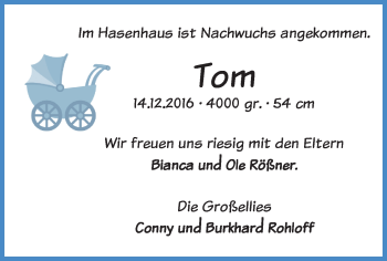Babyanzeige von Tom  von WESER-KURIER