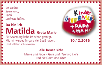 Babyanzeige von Matilda Greta Marie Hoya von Osterholzer Kreisblatt