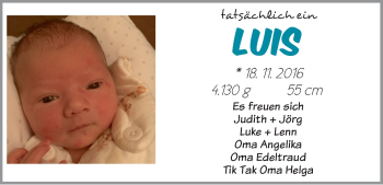 Babyanzeige von Luis  von WESER-KURIER