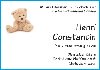 Babyanzeige von Henri Constantin  von WESER-KURIER