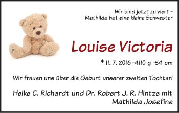 Babyanzeige von Louise Victoria  von WESER-KURIER