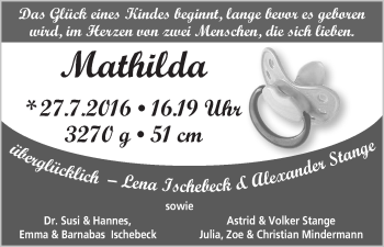 Babyanzeige von Mathilda  von WESER-KURIER