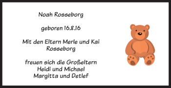 Babyanzeige von Noah Rosseborg von WESER-KURIER