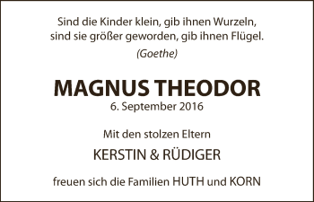 Babyanzeige von Magnus Theodor  von WESER-KURIER