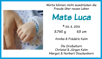 Babyanzeige von Mats Luca Kelm von WESER-KURIER