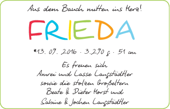 Babyanzeige von Frieda Langstädtler von Regionale Rundschau/Syker Kurier