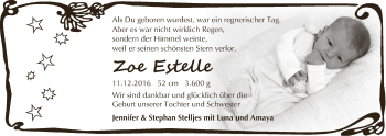 Babyanzeige von Zoe Estelle Stelljes von Osterholzer Kreisblatt