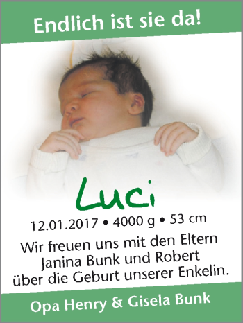 Babyanzeige von Luci  von WESER-KURIER